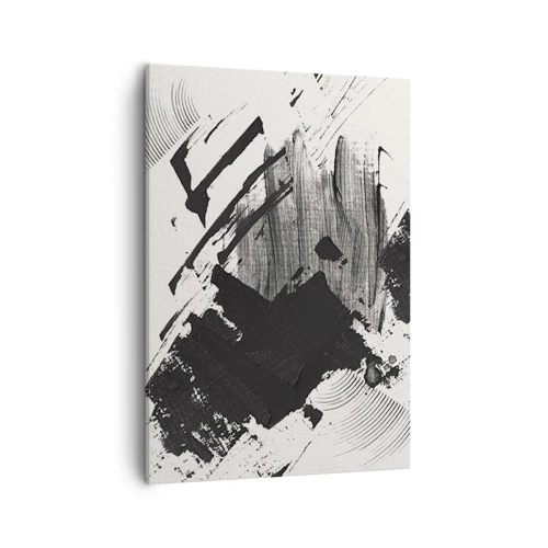 Cuadro sobre lienzo - Impresión de Imagen - Trazos abstractos de color negro sobre un fondo blanco - 50x70cm - Abstracción: la expresión del negro - Decoración de pared moderna para salón y dormitorio ARTTOR