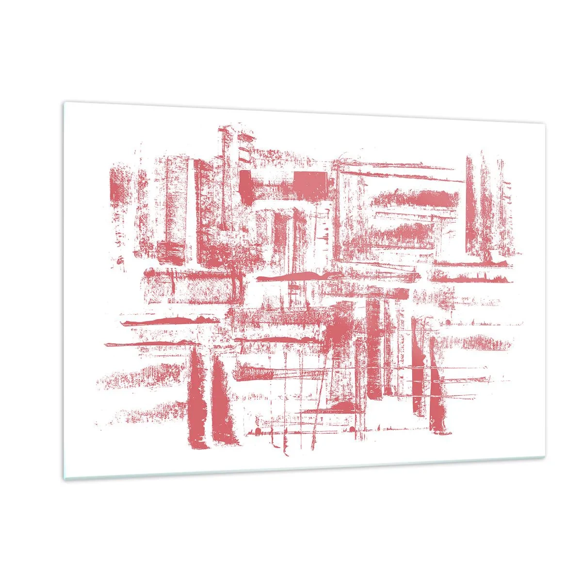 Cuadro sobre vidrio - Impresiones sobre Vidrio - Una composición abstracta en rojo que se asemeja al contorno de la arquitectura urbana. - 120x80cm - Ciudad roja - Decoración de pared moderna para salón y dormitorio ARTTOR