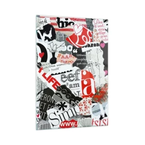 Cuadro sobre vidrio - Impresiones sobre Vidrio - Un collage de letras, corazones y árboles en un estilo artístico. - 50x70cm - Collage hipster - Decoración de pared moderna para salón y dormitorio ARTTOR