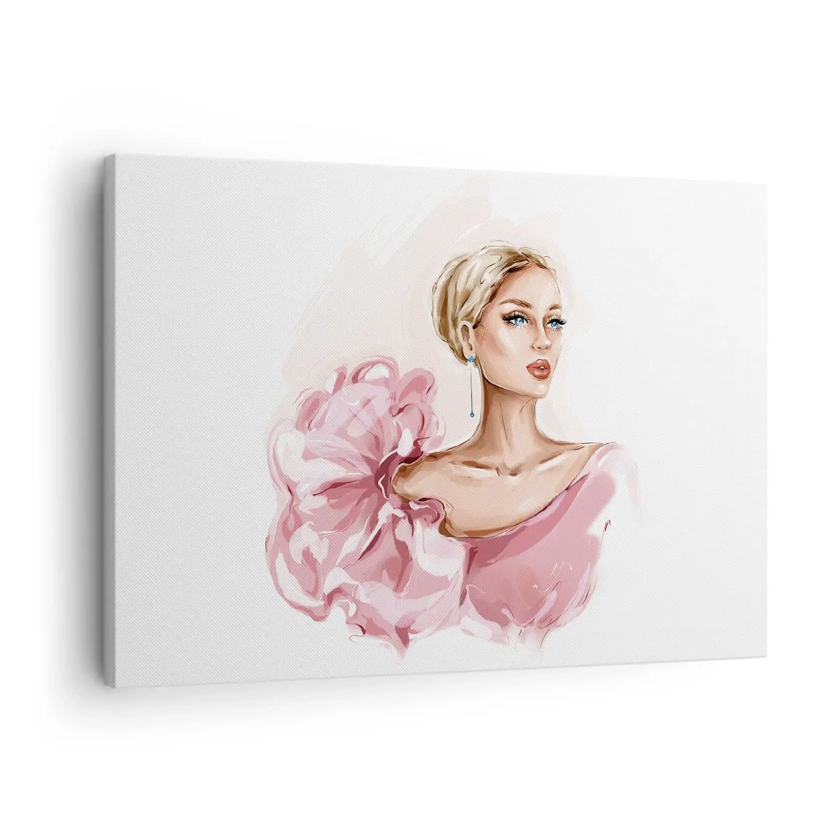 Cuadro sobre lienzo - Impresión de Imagen - Retrato de una mujer con un vestido rosa sobre un fondo claro. - 70x50cm - Recuérdame como una pintura... - Decoración de pared moderna para salón y dormitorio ARTTOR