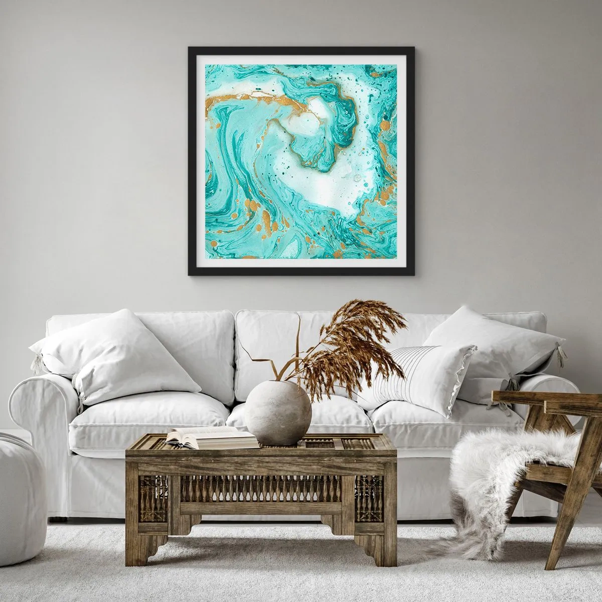 Póster en marco negro - Bajo la gran ola del periodo Edo - 40x40 cm