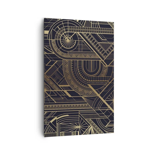 Cuadro sobre lienzo - Impresión de Imagen - Patrones geométricos dorados sobre fondo negro en estilo Art Déco - 80x120cm - Conceptos, ideas, planes - Decoración de pared moderna para salón y dormitorio ARTTOR