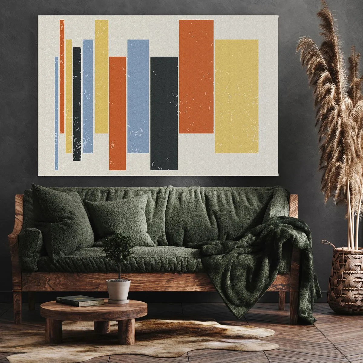 Cuadro sobre lienzo - Impresión de Imagen - Rectángulos coloridos en un arreglo moderno. - 120x80cm - Barras multicolor - Decoración de pared moderna para salón y dormitorio ARTTOR