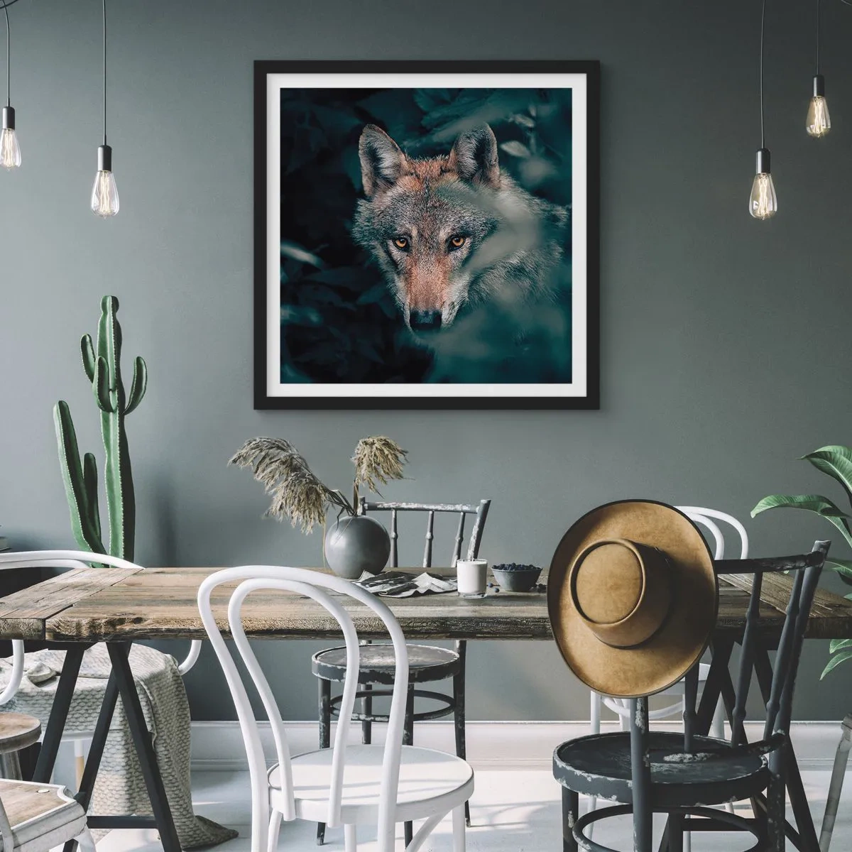 Póster en marco negro - Cazador - 40x40 cm