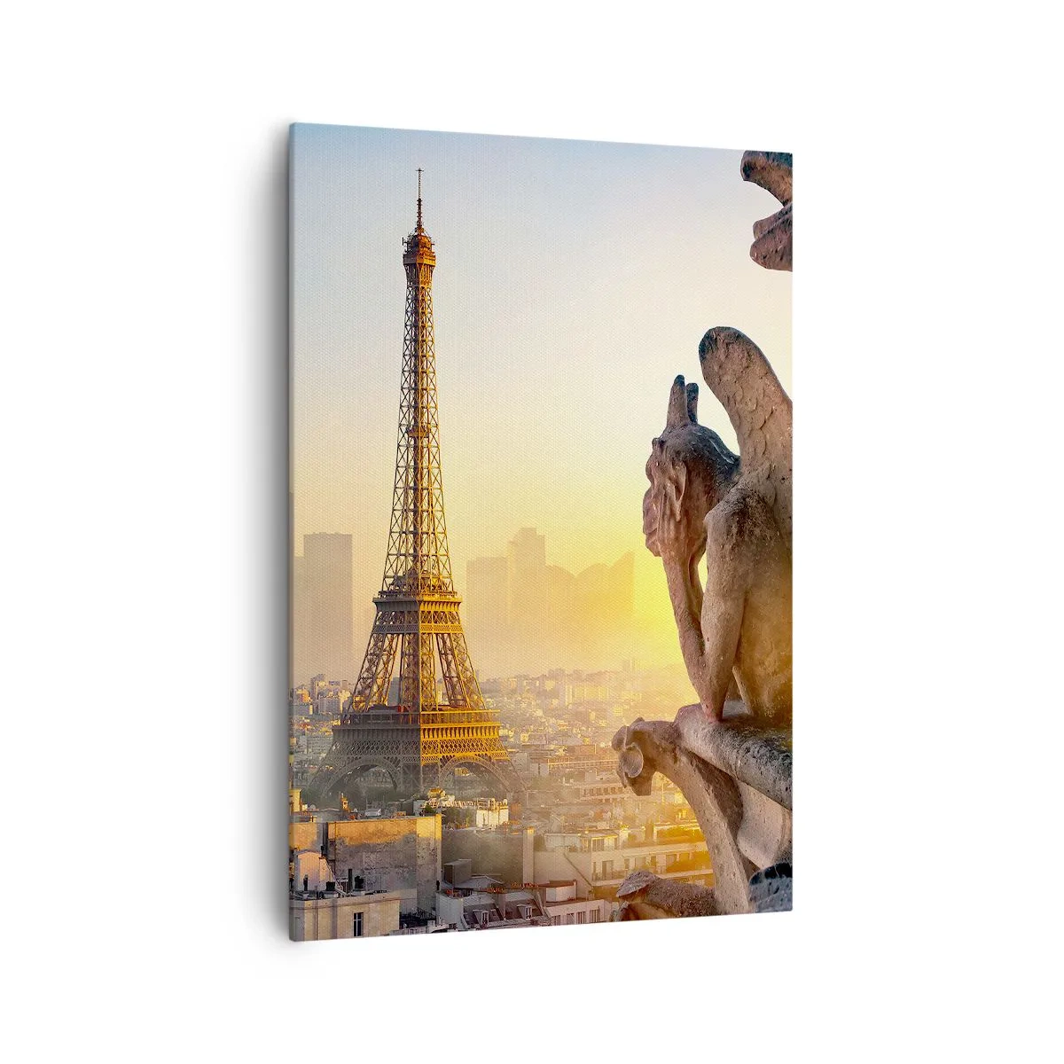 Cuadro sobre lienzo - Impresión de Imagen - Vista de la Torre Eiffel con gárgolas al fondo - 70x100cm - Ha cambiado tanto la ciudad... - Decoración de pared moderna para salón y dormitorio ARTTOR