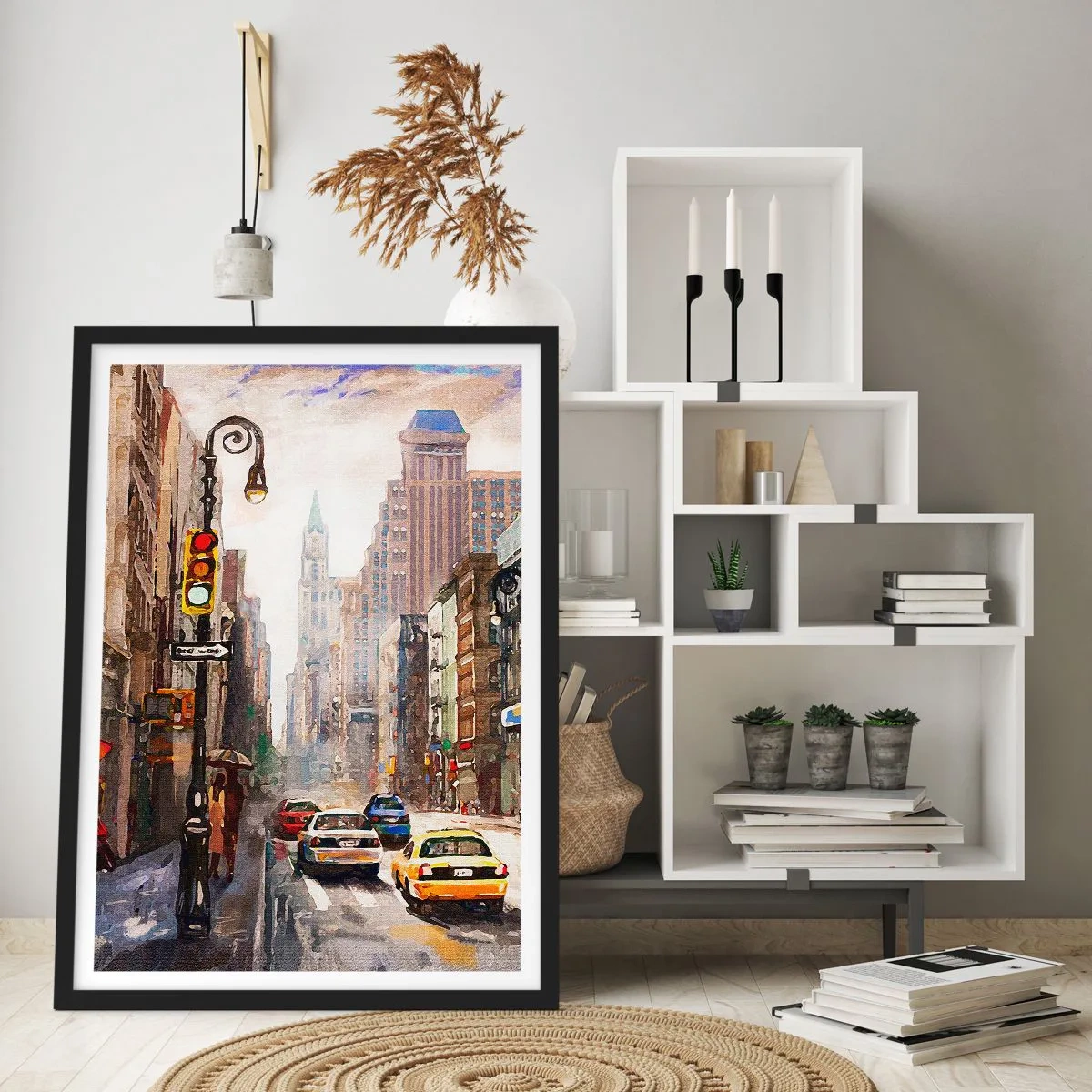 Póster en marco negro - Nueva York - también colorida bajo la lluvia - 61x91 cm