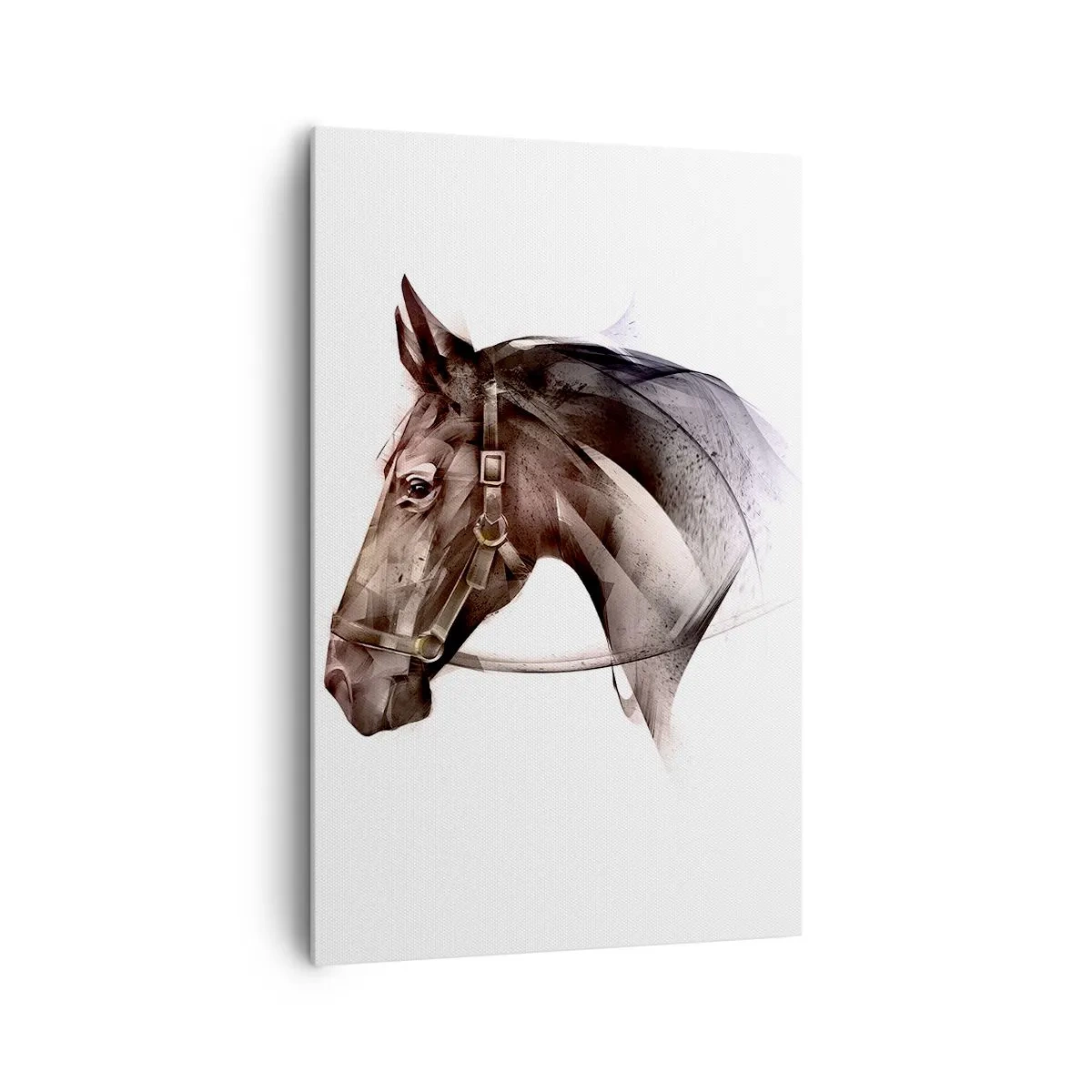 Cuadro sobre lienzo - Impresión de Imagen - Un perfil de caballo en una delicada forma artística sobre un fondo blanco. - 80x120cm - Elegancia - Decoración de pared moderna para salón y dormitorio ARTTOR