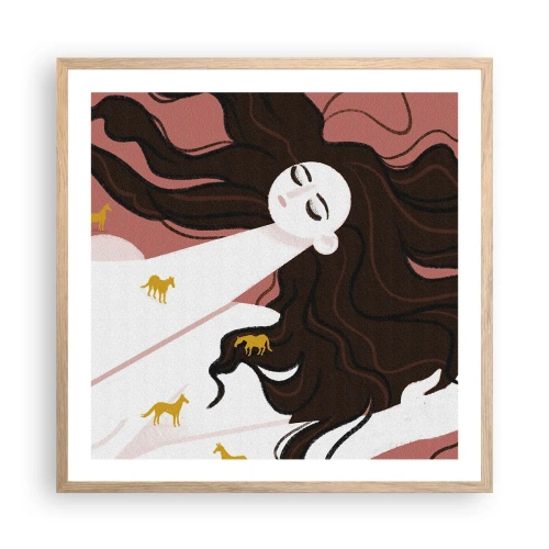 Póster en marco roble claro - Sueño de caballos dorados - 60x60 cm