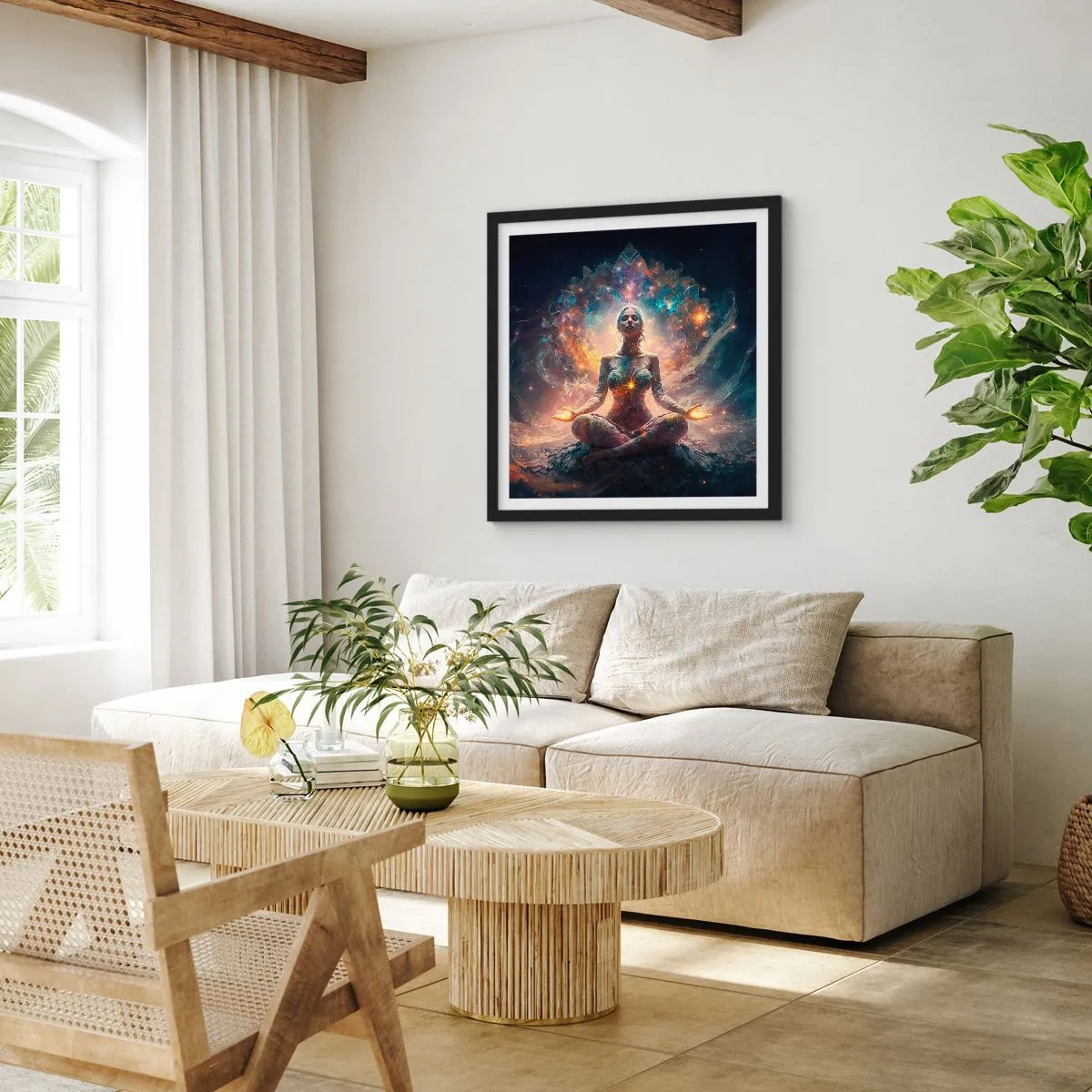 Póster en marco negro - Flujo de buena energía - 40x40 cm