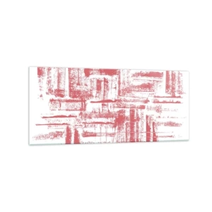 Cuadro sobre vidrio - Impresiones sobre Vidrio - Texturas abstractas de color rosa sobre fondo blanco - 120x50cm - Ciudad roja - Decoración de pared moderna para salón y dormitorio ARTTOR