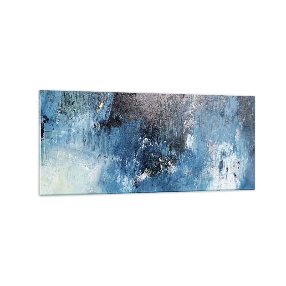 Cuadro sobre vidrio - Impresiones sobre Vidrio - Pinceladas abstractas en tonos azules - 120x50cm - Rapsodia celeste - Decoración de pared moderna para salón y dormitorio ARTTOR