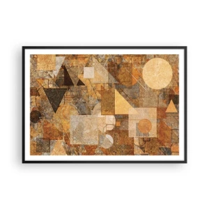 Póster en marco negro - Figuras geométricas abstractas en tonos cálidos. - 100x70cm - Estudio cubista en bronce - Decoración de pared moderna para salón y dormitorio ARTTOR