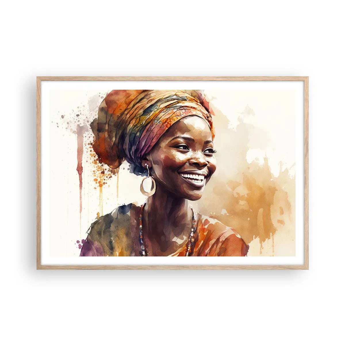 Póster en marco roble claro - Reina africana - 100x70 cm