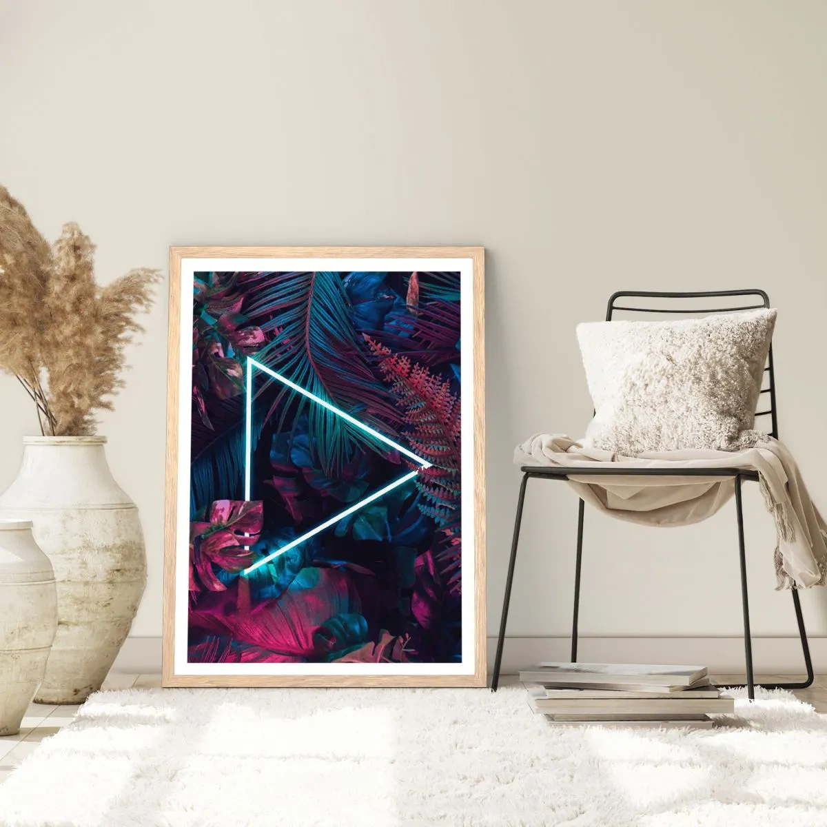 Póster en marco roble claro - Jardín fluorescente - 61x91 cm