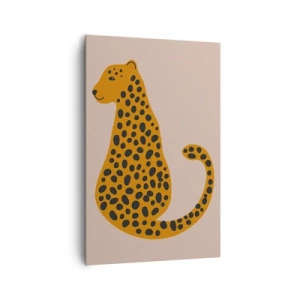 Cuadro sobre lienzo - Impresión de Imagen - Un dibujo minimalista de una pantera sobre un fondo beige. - 80x120cm - El estampado de leopardo está de moda - Decoración de pared moderna para salón y dormitorio ARTTOR
