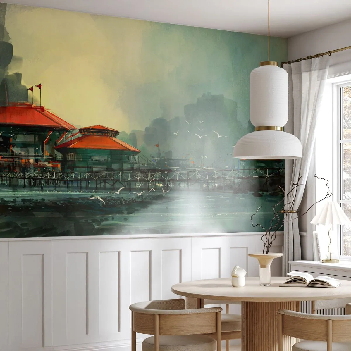 Fotomural Autadhesivo Deluxe Sticker - Un día soleado en el puerto - Ciudad portuaria, Arquitectura, Mar - 350x256 cm