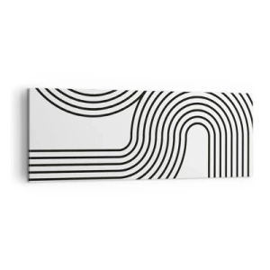 Cuadro sobre lienzo - Impresión de Imagen - Una pintura abstracta con líneas negras que crean patrones geométricos sobre un fondo blanco. - 140x50cm - En una curva - Decoración de pared moderna para salón y dormitorio ARTTOR
