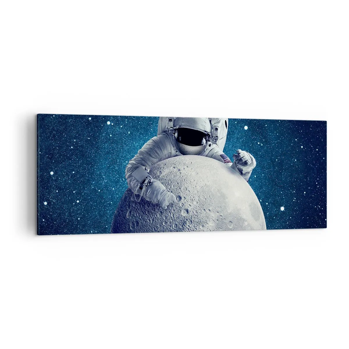 Cuadro sobre lienzo - Impresión de Imagen - Astronauta sosteniendo la luna contra un cielo estrellado - 140x50cm - Bromista espacial - Decoración de pared moderna para salón y dormitorio ARTTOR