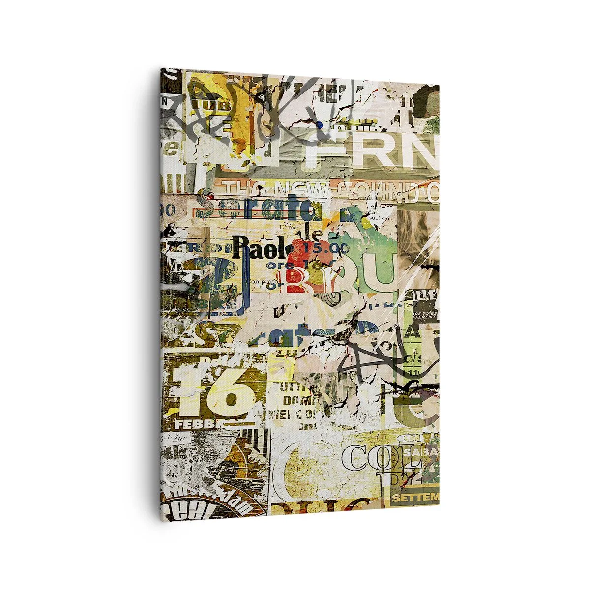 Cuadro sobre lienzo - Impresión de Imagen - Un collage de fragmentos de periódicos y carteles en estilo artístico. - 70x100cm - Oh, está sucediendo... - Decoración de pared moderna para salón y dormitorio ARTTOR