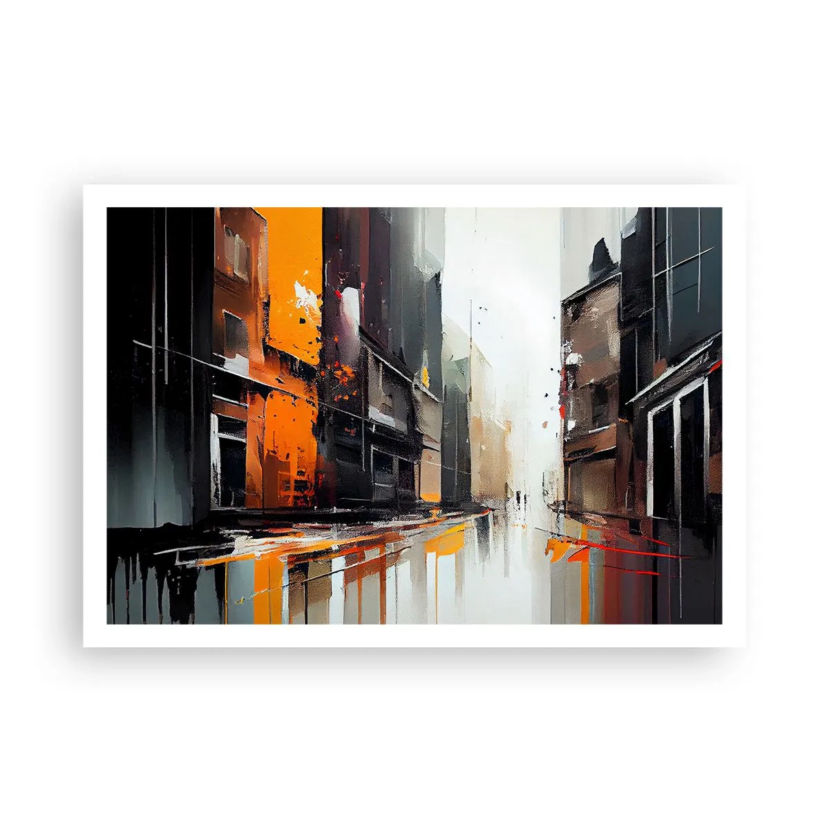 Póster - Vista abstracta de una calle de la ciudad bajo la lluvia - 100x70cm - Día lluvioso - Decoración de pared moderna para salón y dormitorio ARTTOR