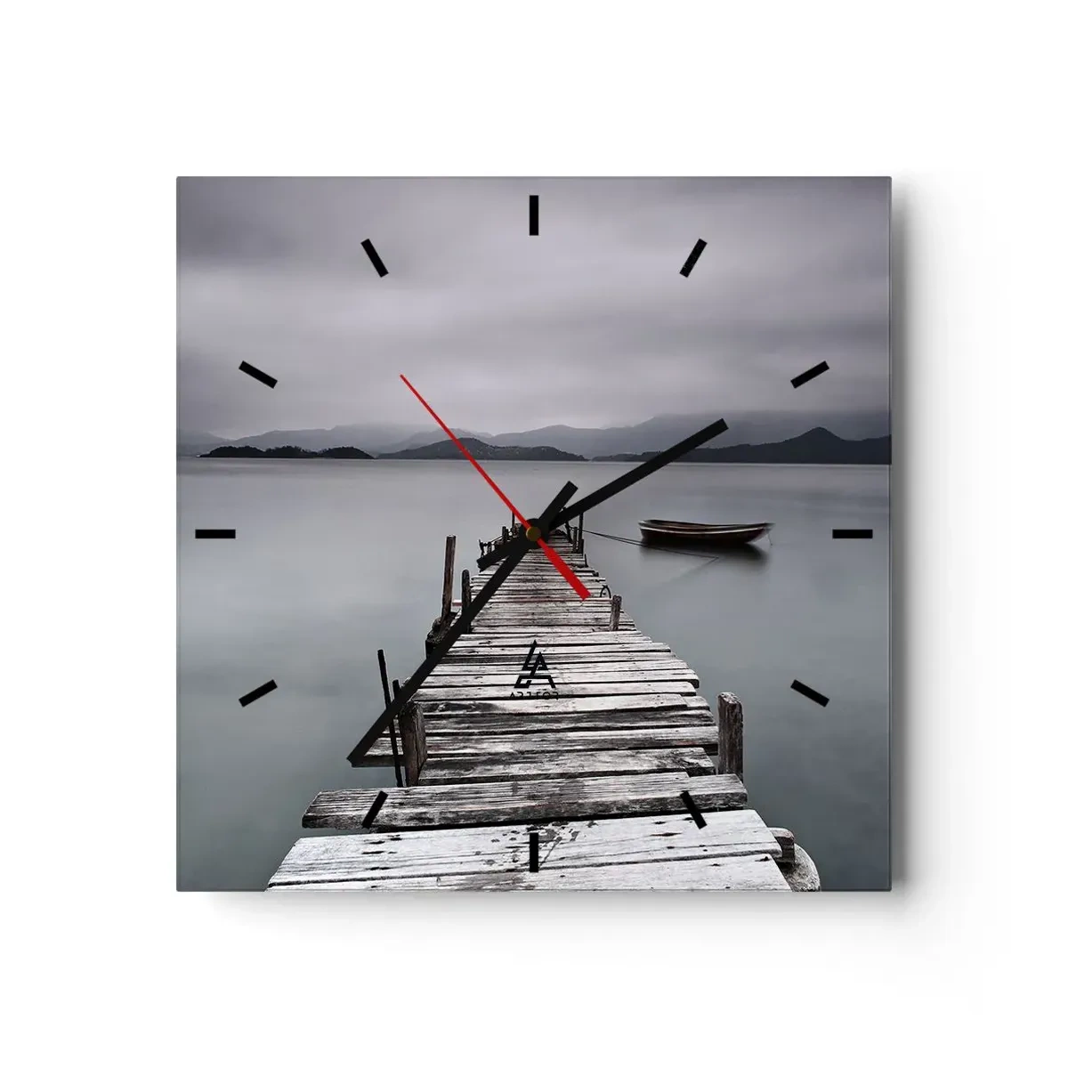 Reloj de pared - Reloj de vidrio - Un puente de madera que conduce a la tranquila superficie del lago. - 30x30cm - Mañana partimos - Decoración de pared moderna para salón y dormitorio ARTTOR