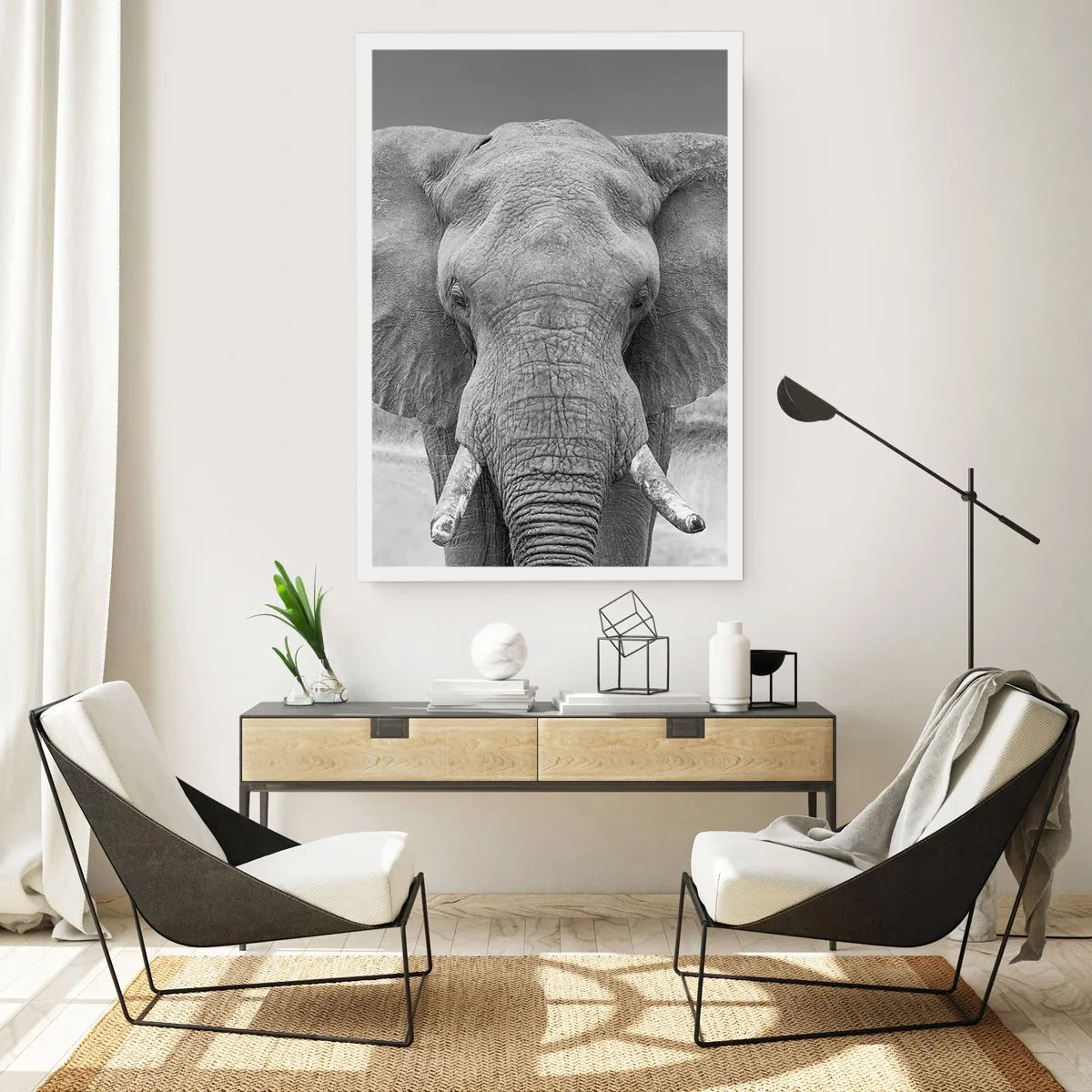 Póster - Elefante en fotografía artística en blanco y negro - 50x70cm - Bienvenido a mi mundo - Decoración de pared moderna para salón y dormitorio ARTTOR