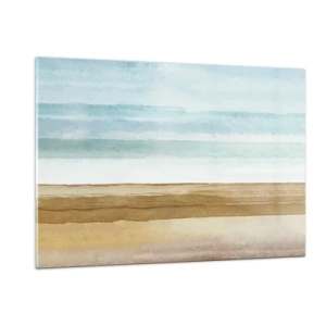 Cuadro sobre vidrio - Impresiones sobre Vidrio - Una playa minimalista en estilo acuarela pastel. - 120x80cm - Serenidad - Decoración de pared moderna para salón y dormitorio ARTTOR