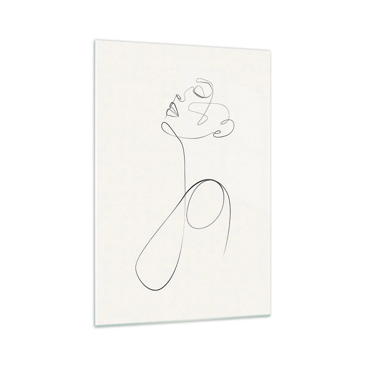 Cuadro sobre vidrio - Impresiones sobre Vidrio - Dibujo de rostro en arte lineal minimalista sobre fondo blanco - 70x100cm - En el bucle de los sueños - Decoración de pared moderna para salón y dormitorio ARTTOR