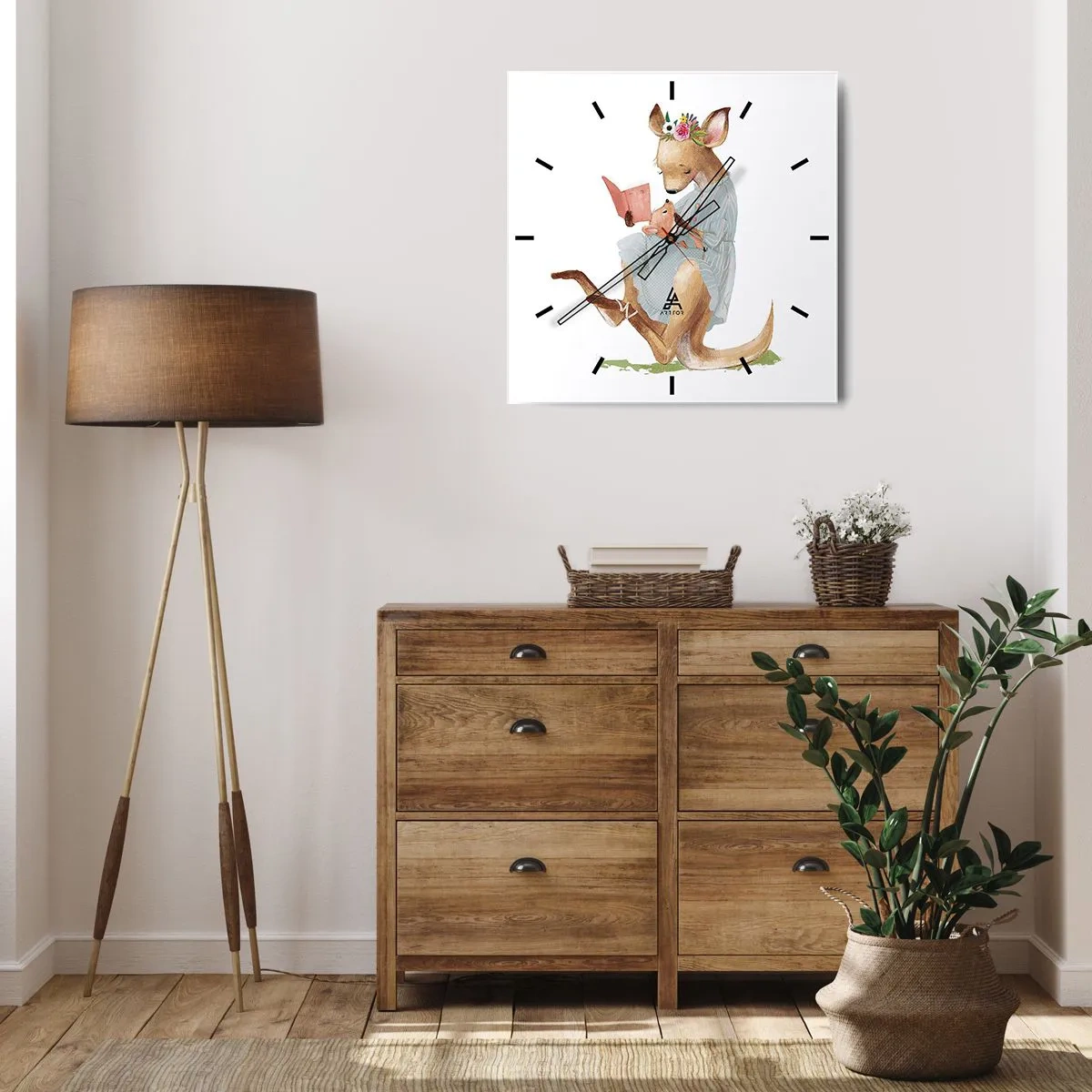 Reloj de pared - Reloj de vidrio - Kanga leyendo un libro con un bebé - 30x30cm - Léeme un cuento, mamá - Decoración de pared moderna para salón y dormitorio ARTTOR