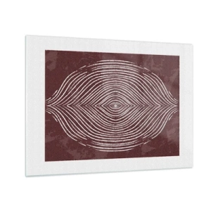 Cuadro sobre vidrio - Impresiones sobre Vidrio - Líneas simétricas en forma de ojo sobre un fondo burdeos. - 70x50cm - El espacio habla - Decoración de pared moderna para salón y dormitorio ARTTOR