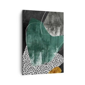 Cuadro sobre lienzo - Impresión de Imagen - Composición abstracta con formas verdes y patrones de puntos. - 50x70cm - Abstracción colorista con un copo de oro - Decoración de pared moderna para salón y dormitorio ARTTOR