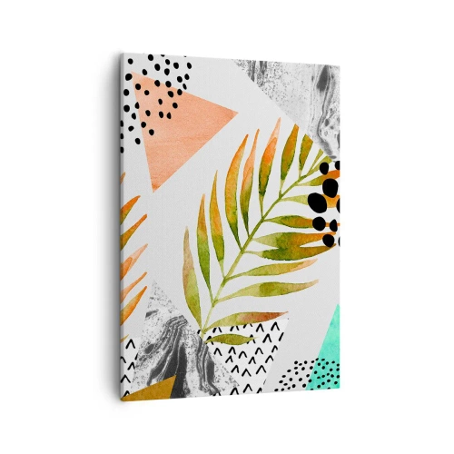 Cuadro sobre lienzo - Impresión de Imagen - Patrón tropical con hojas y formas geométricas. - 50x70cm - Decoración con hojas de palmera - Decoración de pared moderna para salón y dormitorio ARTTOR