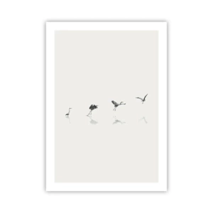 Póster - Una composición minimalista de pájaros junto al agua. - 50x70cm - Cuatro sencillos pasos para despegar - Decoración de pared moderna para salón y dormitorio ARTTOR