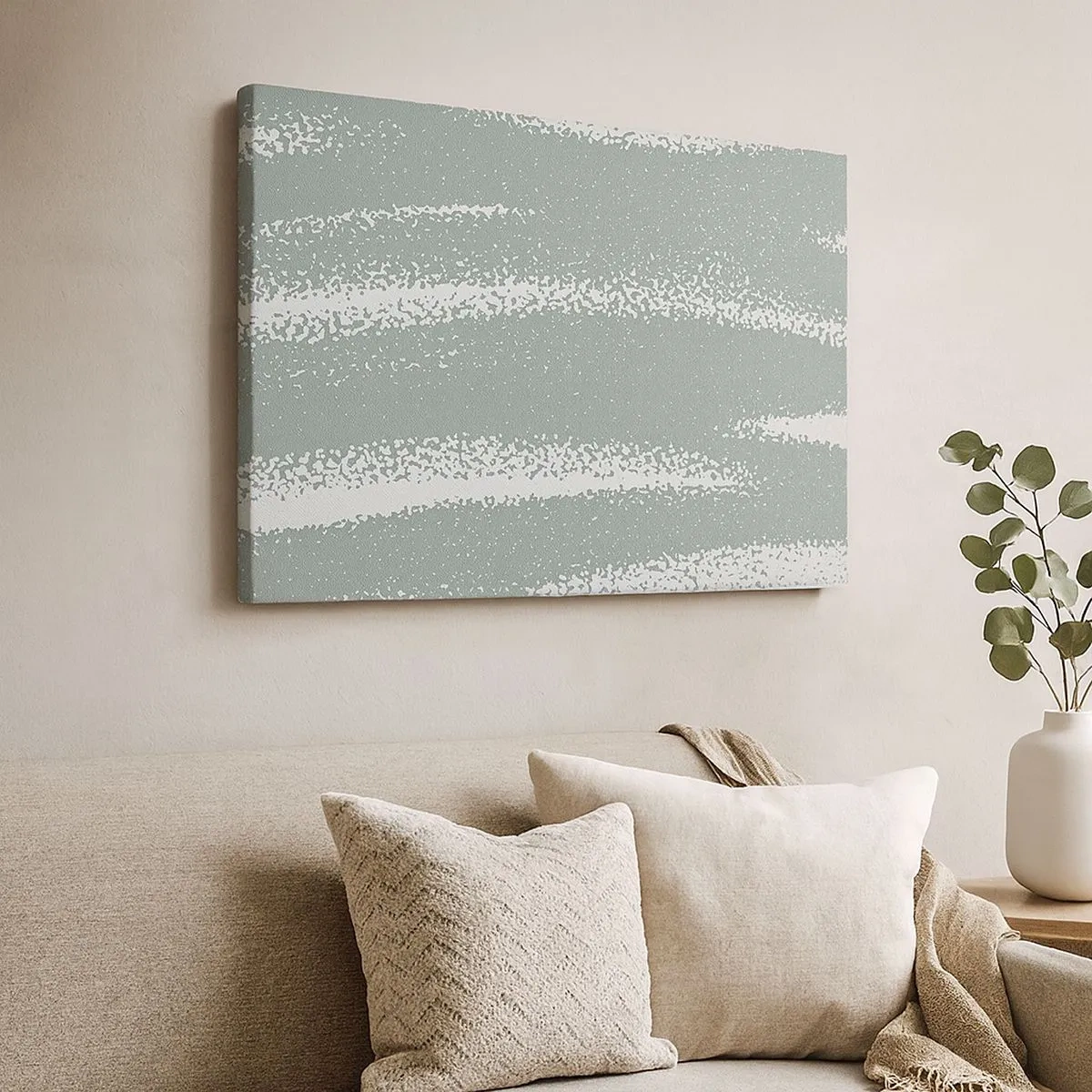 Cuadro sobre lienzo - Impresión de Imagen - Ondas invernales en tonos menta y blanco. - 70x50cm - Abstracción invernal - Decoración de pared moderna para salón y dormitorio ARTTOR