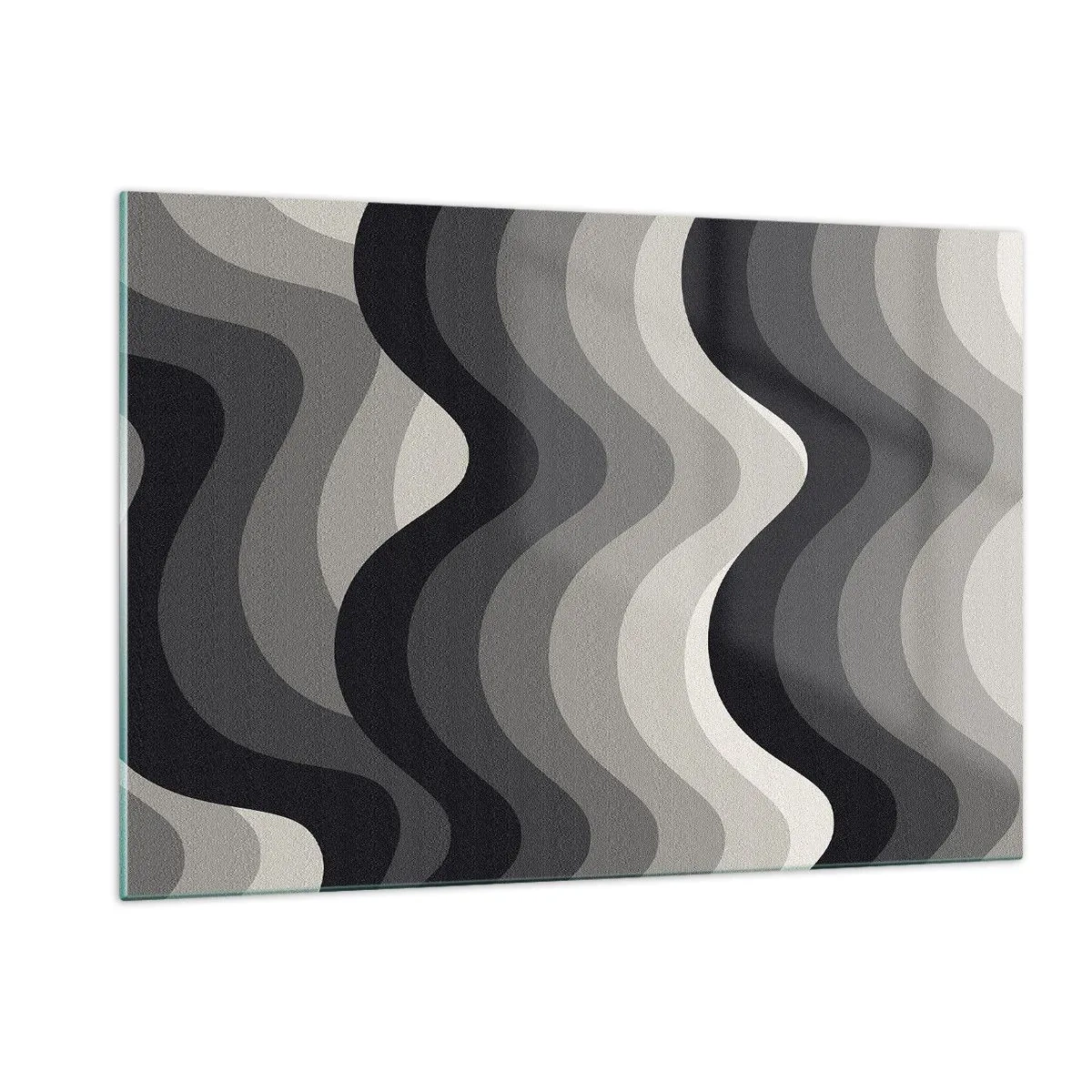 Cuadro sobre vidrio - Impresiones sobre Vidrio - Las ondas en tonos de gris crean un patrón geométrico rítmico. - 120x80cm - Ola tras ola - Decoración de pared moderna para salón y dormitorio ARTTOR