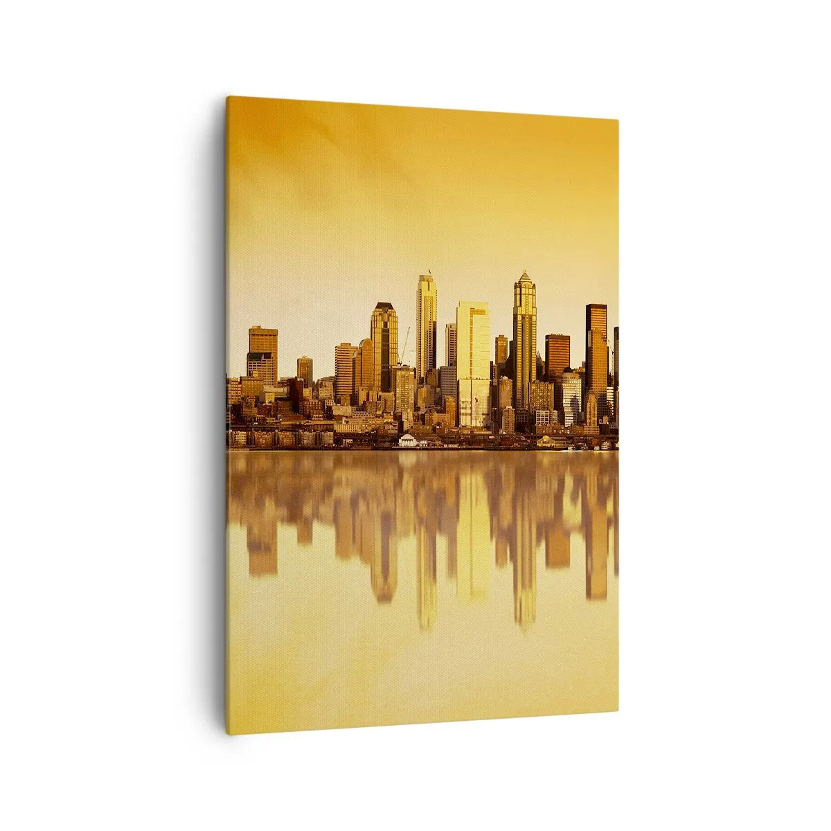 Cuadro sobre lienzo - Impresión de Imagen - Panorama de la ciudad reflejado en el agua al atardecer - 70x100cm - El silencio de la metrópoli - Decoración de pared moderna para salón y dormitorio ARTTOR