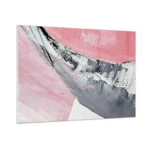 Cuadro sobre vidrio - Impresiones sobre Vidrio - Abstracción moderna en rosa, blanco y gris con textura de pinceladas. - 100x70cm - Composición a juego - Decoración de pared moderna para salón y dormitorio ARTTOR