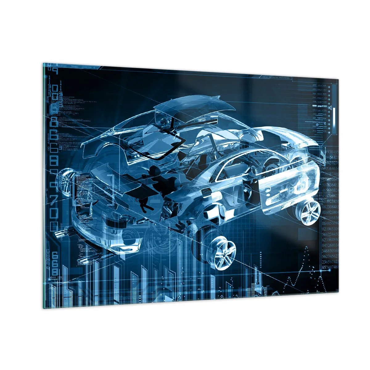 Cuadro sobre vidrio - Impresiones sobre Vidrio - Diagrama tecnológico de un coche de estilo futurista. - 100x70cm - Anatomía del ingeniero - Decoración de pared moderna para salón y dormitorio ARTTOR