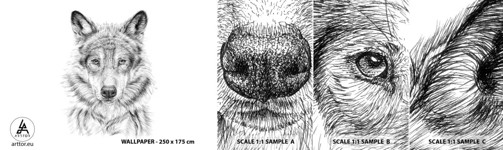 Muestra De Fotomural Standard Eco - Un líder nato - Lobo, Bosquejo, escandinavo - 100x30 cm