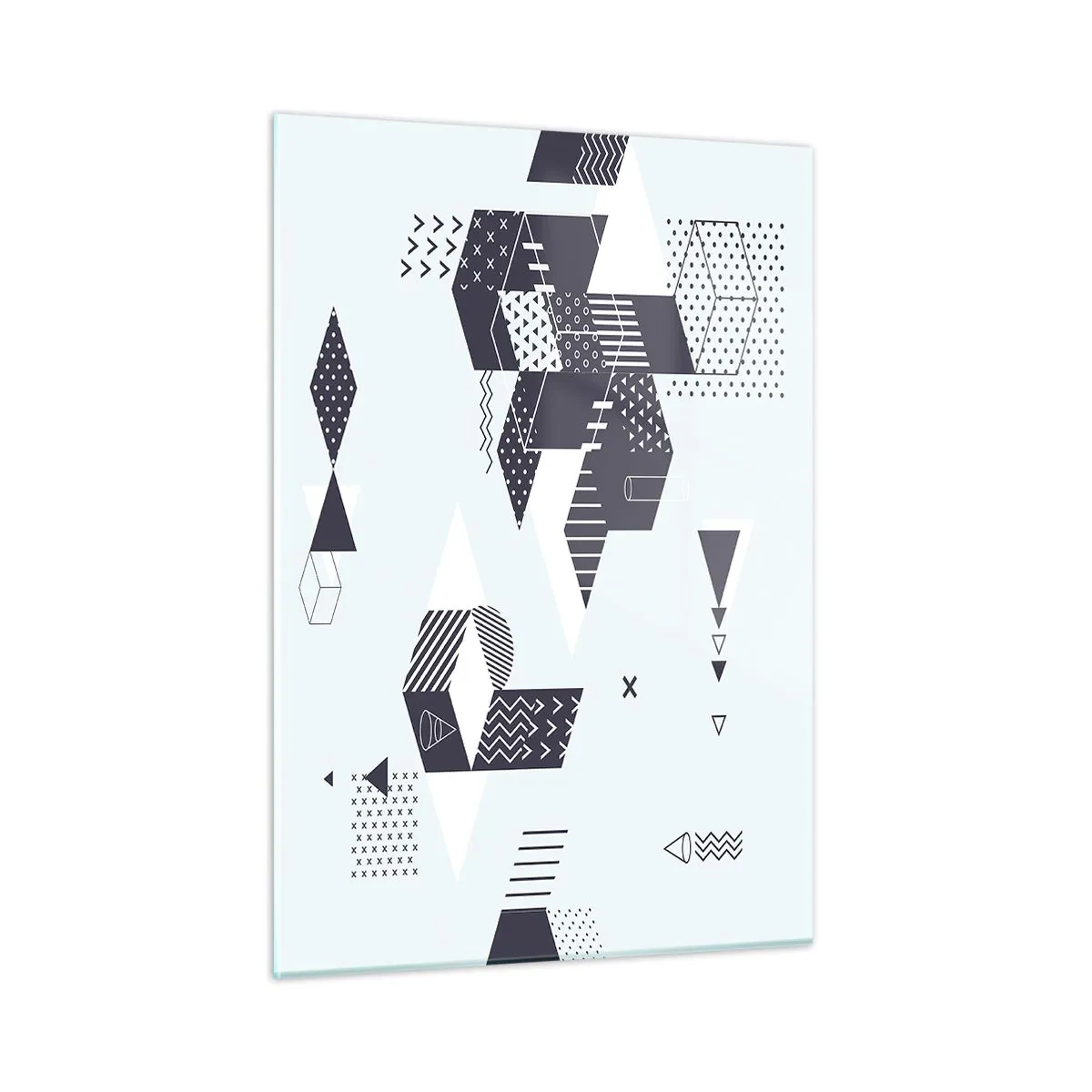 Cuadro sobre vidrio - Impresiones sobre Vidrio - Composición geométrica abstracta en blanco y negro sobre un fondo claro. - 50x70cm - Las matemáticas en el alma - Decoración de pared moderna para salón y dormitorio ARTTOR