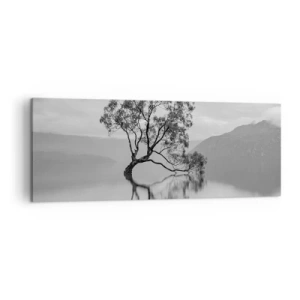 Cuadro sobre lienzo - Impresión de Imagen - Un árbol solitario reflejado en el agua con montañas al fondo. - 140x50cm - Existe tal lugar en el mundo - Decoración de pared moderna para salón y dormitorio ARTTOR