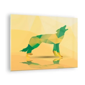 Cuadro sobre vidrio - Impresiones sobre Vidrio - Lobo geométrico en abstracción colorida - 70x50cm - Lobo solitario - Decoración de pared moderna para salón y dormitorio ARTTOR