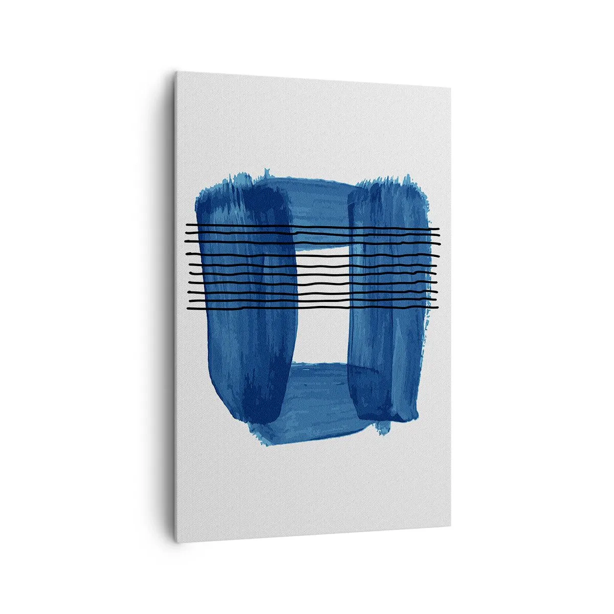 Cuadro sobre lienzo - Impresión de Imagen - Patrón abstracto en tonos azules con líneas negras. - 80x120cm - Composición azul y negra - Decoración de pared moderna para salón y dormitorio ARTTOR