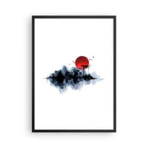 Póster en marco negro - El disco solar rojo sobre la puerta Torii japonesa - 50x70cm - Visión japonesa - Decoración de pared moderna para salón y dormitorio ARTTOR