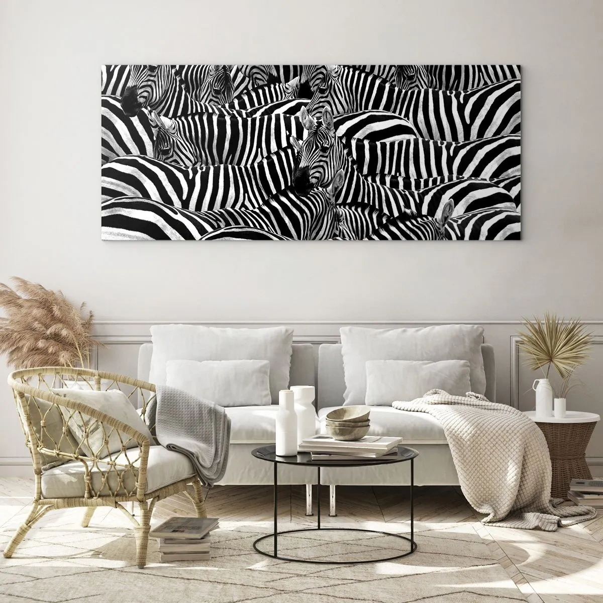 Cuadro sobre vidrio - Impresiones sobre Vidrio - Retrato a rayas - 90x30 cm