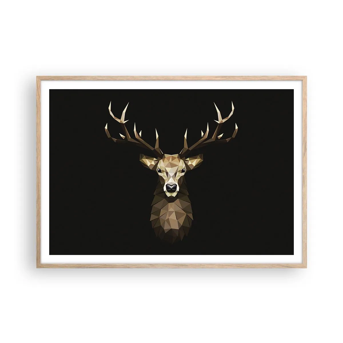 Póster en marco roble claro - Ciervo cubista - 100x70 cm