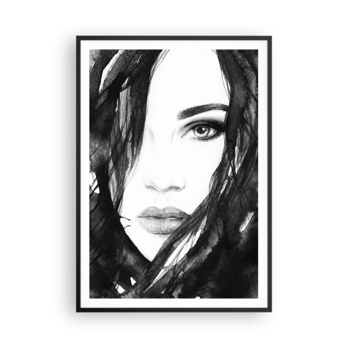 Póster en marco negro - Retrato de una dama en blanco y negro - 70x100 cm