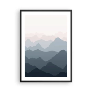 Póster en marco negro - Cadenas montañosas estratificadas en tonos de azul y gris - 50x70cm - Cordilleras a la vista - Decoración de pared moderna para salón y dormitorio ARTTOR