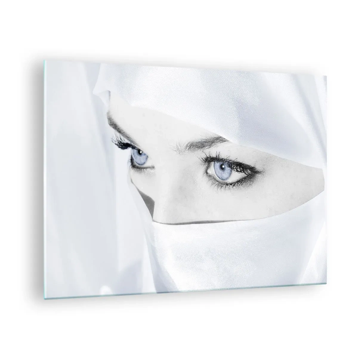 Cuadro sobre vidrio - Impresiones sobre Vidrio - Un retrato sutil con expresivos ojos azules. - 70x50cm - Directamente de las mil y una noches - Decoración de pared moderna para salón y dormitorio ARTTOR
