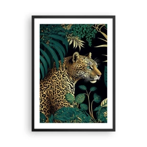 Póster en marco negro - Leopardo dorado en la selva tropical - 50x70cm - El anfitrión en la jungla - Decoración de pared moderna para salón y dormitorio ARTTOR